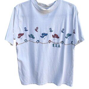 Northern Reflections Vintage 90s USA Western Cowboy Hat Graphic White T-Shirt L